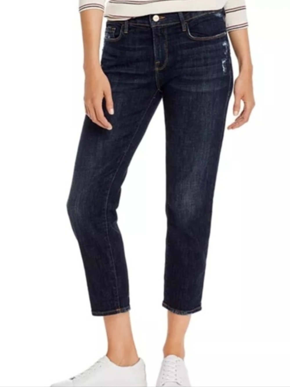 FRAME Le Garçon Crop Jeans Size 29 Distressed Dark Wash Mid Rise Straight Denim
